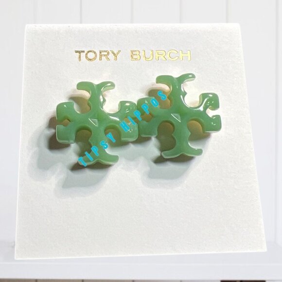 BEAUTIFUL TORY BURCH GREEN ENAMEL ROXANNE EARRINGS. - Picture 2 of 6